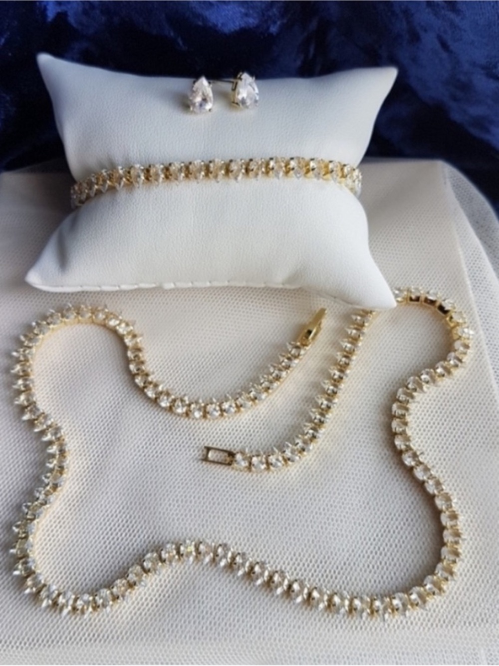 Swarovski Elements Yellow Gold Plated Teardrop Tennis Necklace NEW